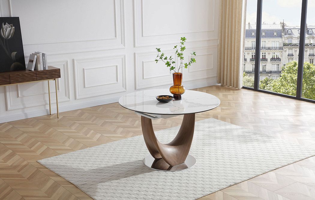 Стол раскладной Triumph 120-180, белая керамика/орех - фото 7