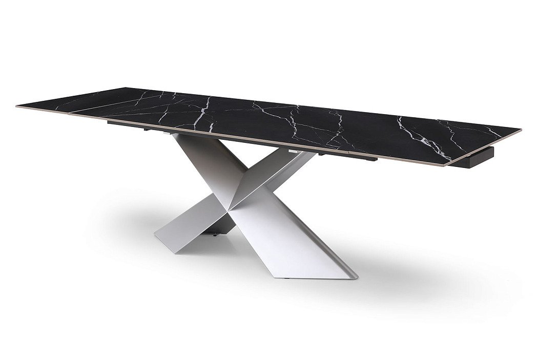Стол раскладной Armanda 160-240, черная керамика/серебро