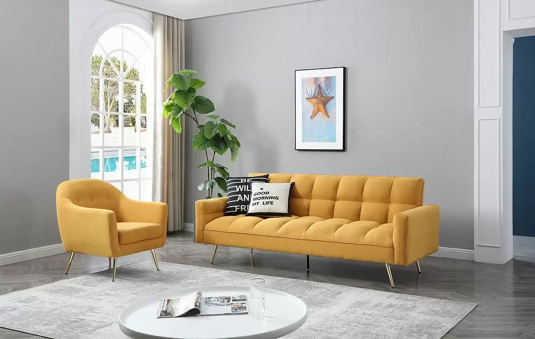 Кресло Carmen, желтый/золотые ножки - фото 2