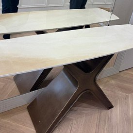 Стол журнальный Charlotta (120), бежевая керамика/бронза