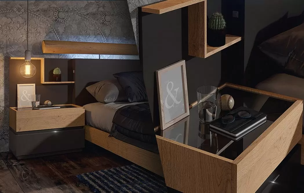 Комплект из кровати Kuffert Class 180x200 и 2х тумб Top, дуб/графит - фото 7