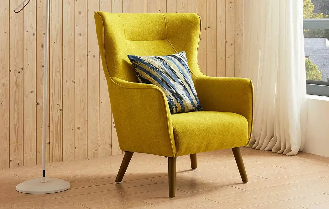 Кресло Camilla, желтый шафран/орех