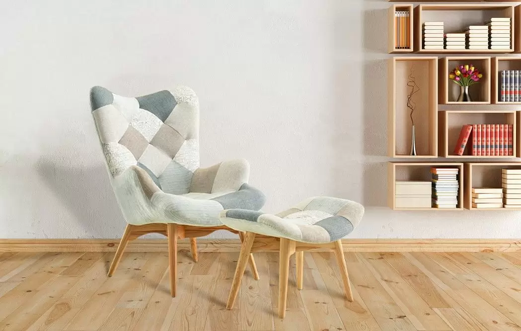 Кресло и оттоманка Contour, светлый пэчворк/ясень - фото 14