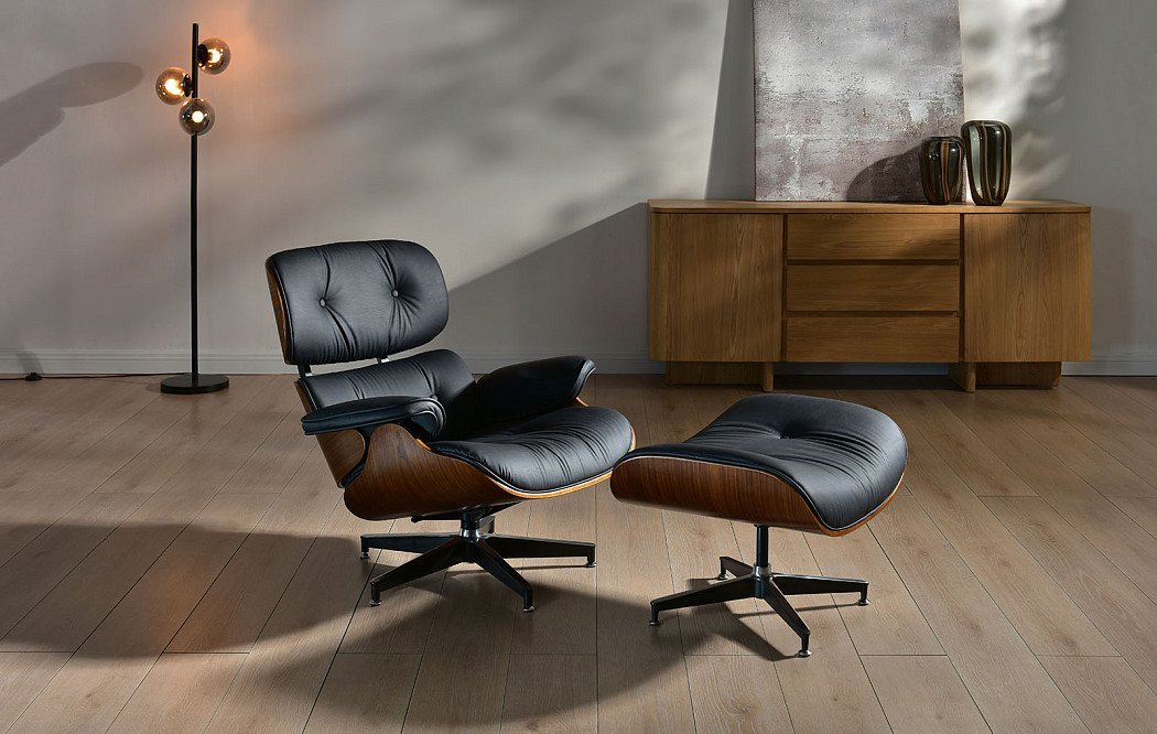 Комплект кресло и оттоманка Eames Lounge, черный/орех - фото 4