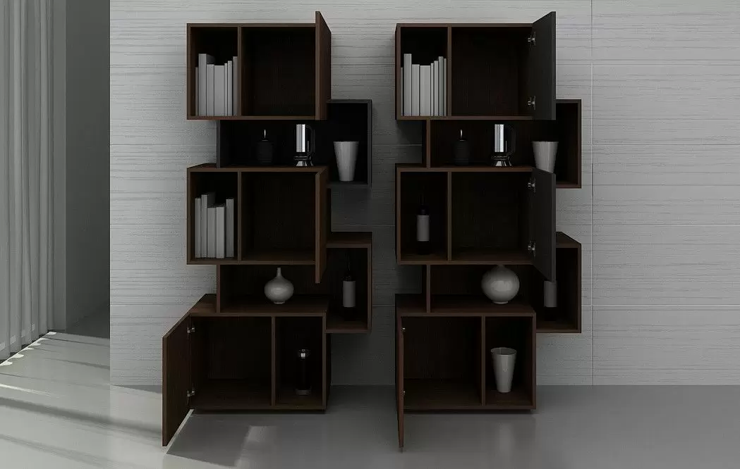 Стеллаж Palo Grey, орех/серые дверцы - фото 4