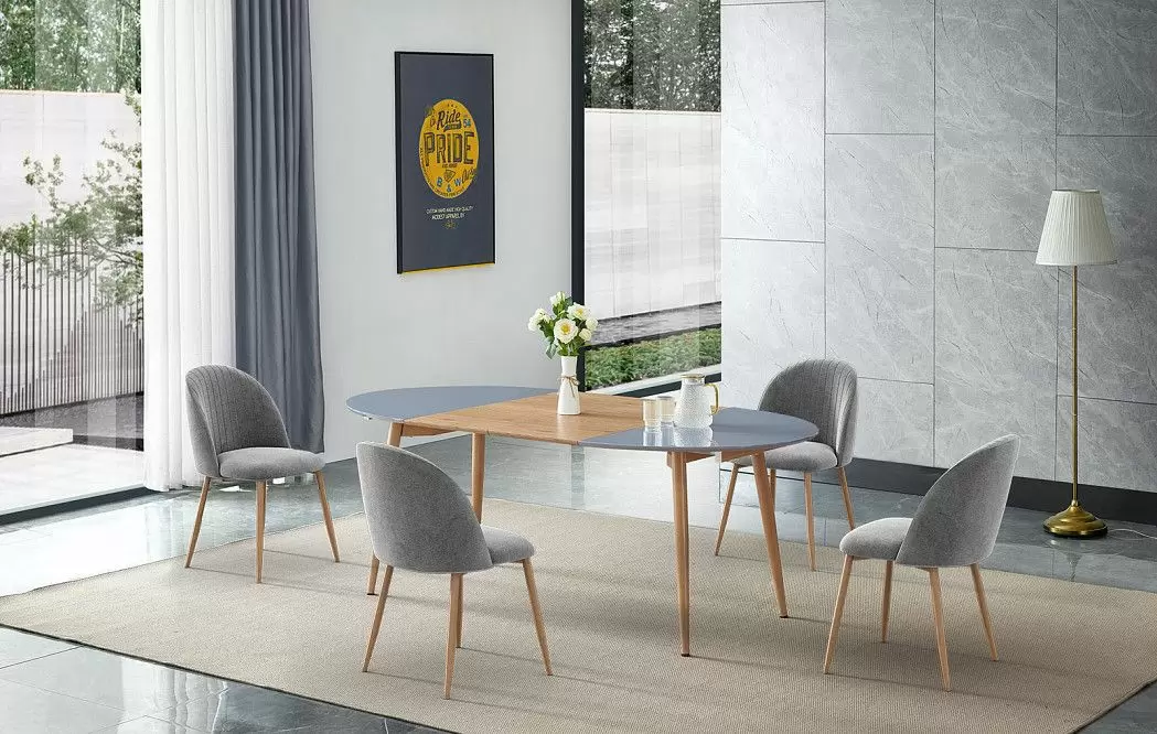 Стол раскладной Margaret 120-200, серый/светлое дерево - фото 12