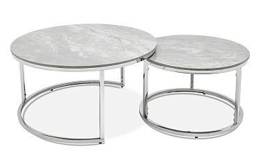 Набор из 2-х столов журнальных Nocturne, серая керамика/серебро