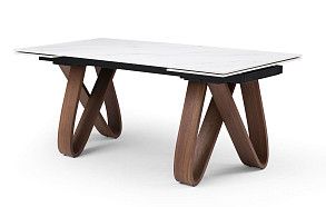 Стол раскладной Lido 200-300, белая керамика/орех